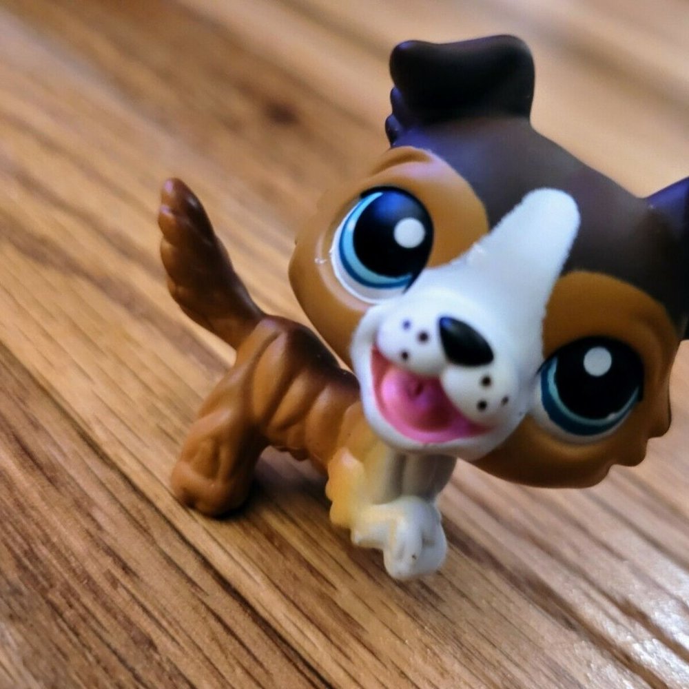 2006 Littlest Pet Shop Brown Collie Dog Blue Eyes Barking Raised Paw 237 Rare
